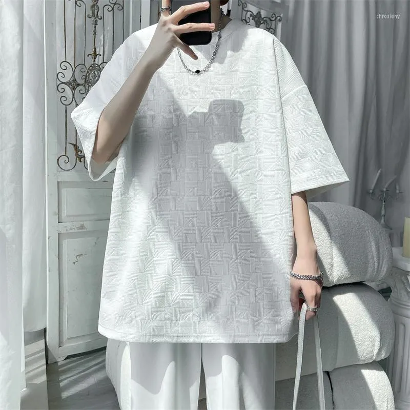 Heren t shirts zomer korte mouw t-shirt heren mode plaid oversized shirt streetwear hiphop los ronde nek t-shirt tops m-5xl