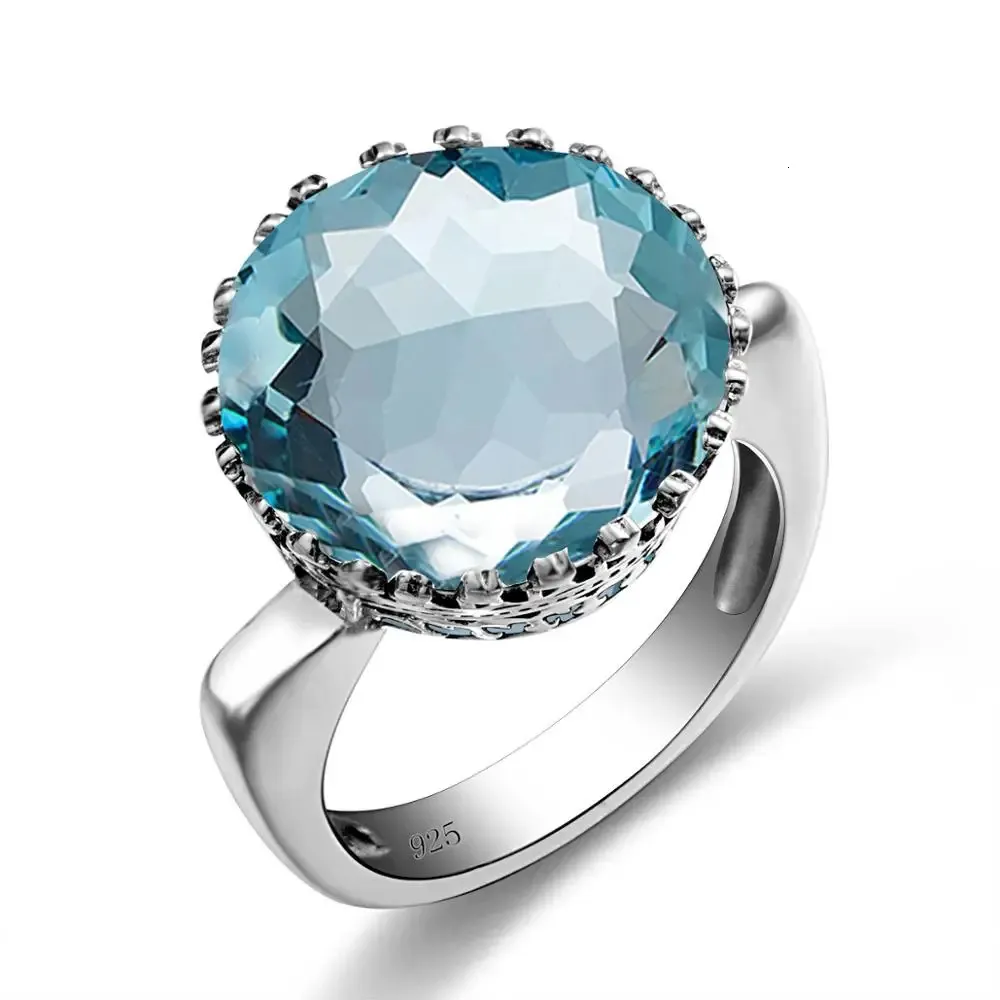 Pierścienie ślubne Szjinao Vintage 100 925 SREBRE SREBROWA 15CT Runda Stworzona pierścień akwamarynowy dla kobiet słynne markowe biżuterię 2023 231117