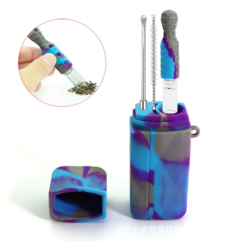 glass silicone smoke bucket glass tube filtering mouth smoke combination square smoke kit bag Glass One Hitter Nectar Collector