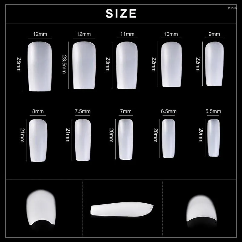 False Nails 500pcs Matte Square Nail Art Tips Clear/Natural/White/Translucent ABS Full Cover Fake Sculpted Manicure Tool
