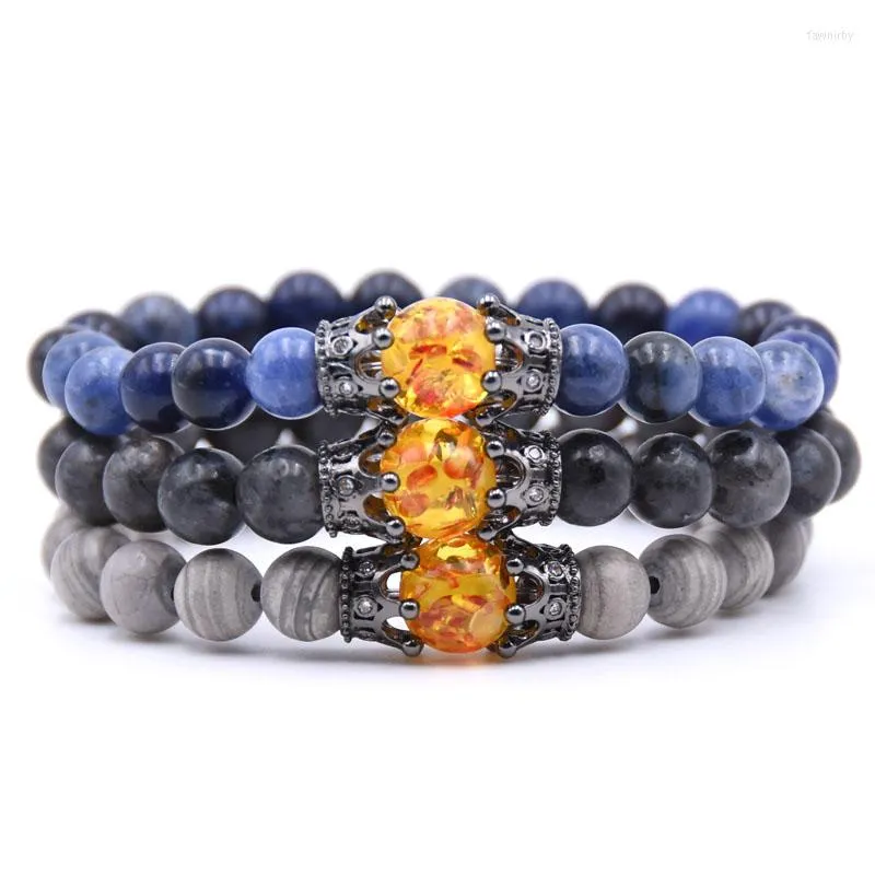 Bedelarmbanden Hyhoney trendy natuursteen pave cz dubbele kroon charmes armband voor menwomen mannen sieraden pulseira hombres