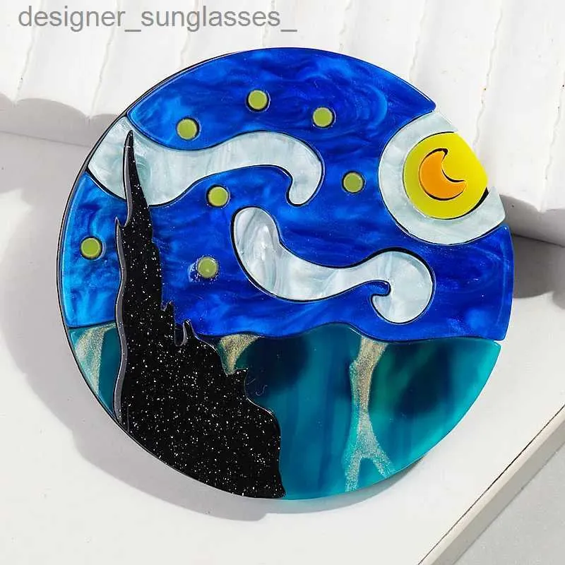 Pins Broches Mignon grand acrylique Van Gogh célèbre peinture broche pour les femmes personnalité résine ly broches rondes broches vêtements bijoux cadeaux L231117