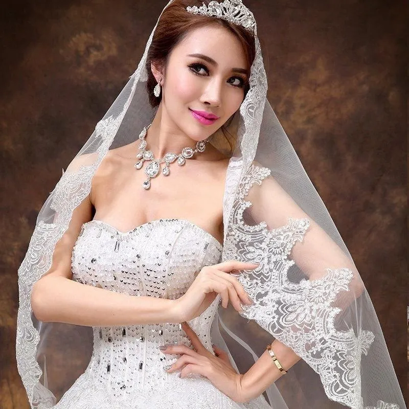 Bridal Veils White/Ivory Sparkling Wedding Veil 3M 1T Without Comb Lace Mantilla Accessories Veu De Noiva