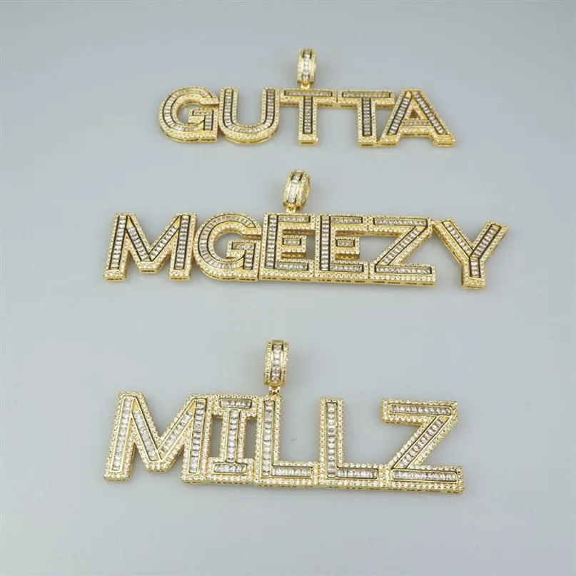 Collana con lettera CZ Bling ghiacciata placcata oro con nome personalizzato A-Z per collana di gioielli hip-hop da donna per uomo287j