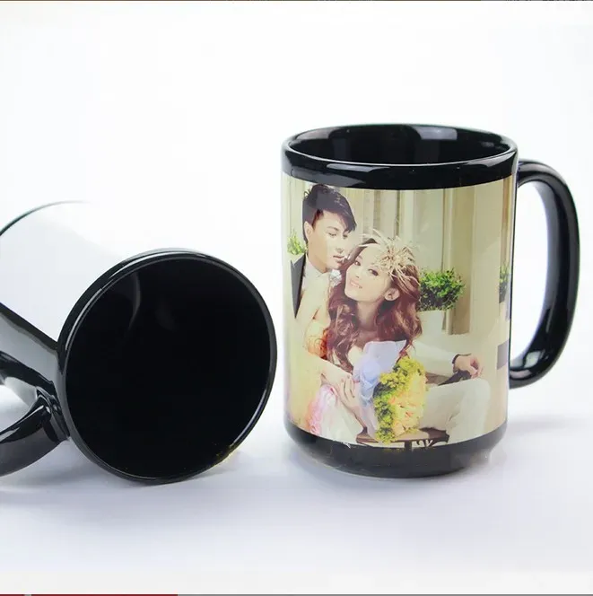 15oz Sublimation Blank ceramics Mug with Round handle inner color Black surface Tumbler Colored Matte Clear walls Thermal Drinking Water cup