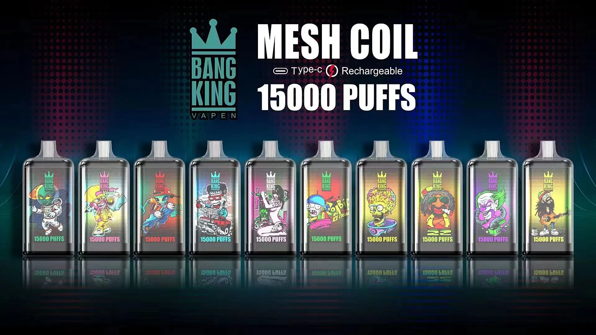 Мини-электронные сигареты Bang King Tornado Box 15000puffs Сетчатая катушка Одноразовые капсулы Устройство Vape Pen Предварительно заполненный картридж для капсул 25 мл Перезаряжаемый Vs RM Elf Box 15K