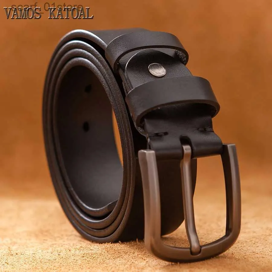 Bälten Vamos Katoal Brand 100% äkta läderhänspin Buckle Luxury Men's Belt Men's Leather Belt Business Nödvändigt Beltl231117