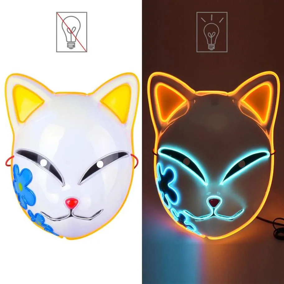 Maschere per feste Halloween EL Color Neon Cosplay LED Glowing Anime Cat Glow in the Dark DJ Club Props 220920259W