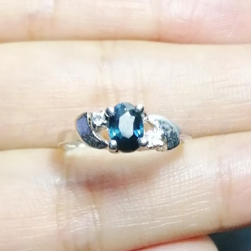 Cluster Rings Natural Sapphire Ring Real 925 Sterling Silver Finger 0,6ct Gemstne #C19021806