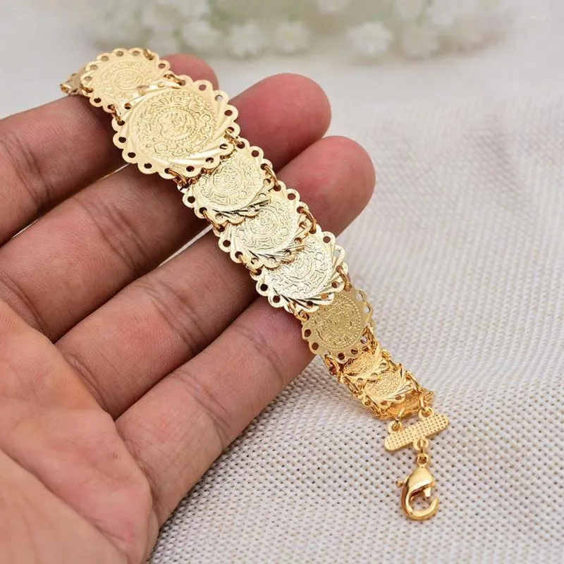 Bangle Wando 17cm 3cm Classic Women Coin Jewelry Gold Color Bracelet Islamic Arabic Middle East Gifts