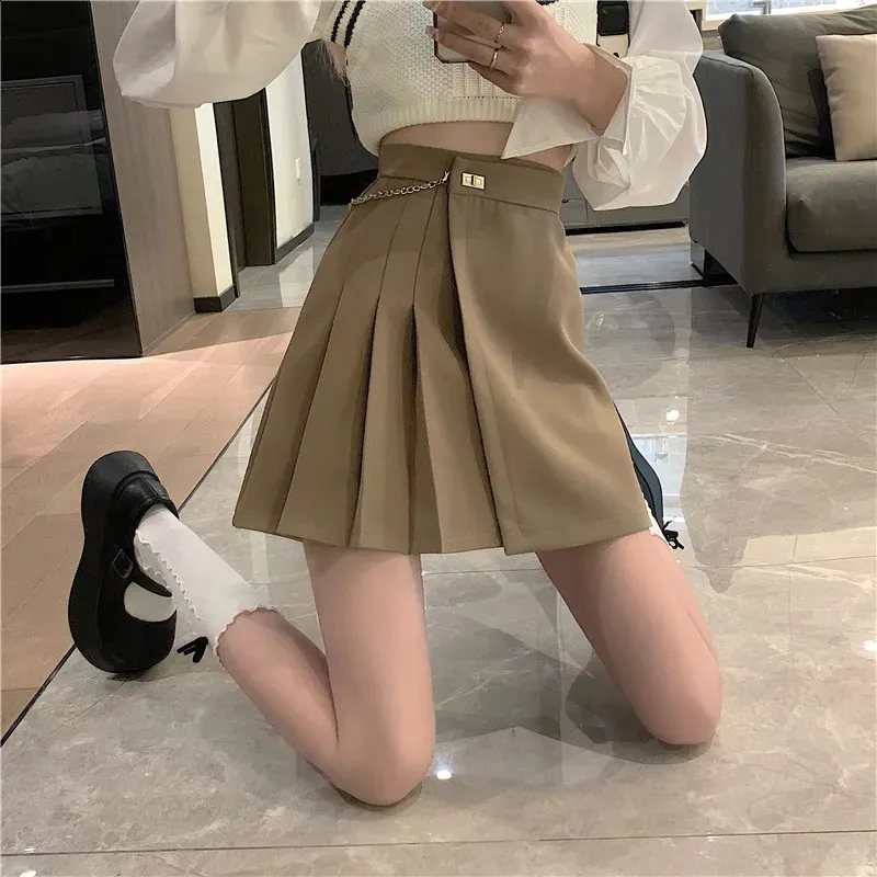 High Waist A Line Skirt Womens Mini Pleated Skirt, Korean