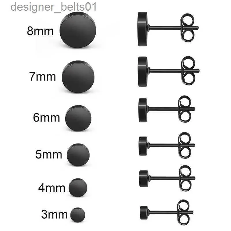 Stud 1 par de aço inoxidável redondo preto orelha studs homens 3-8mm punk brinco para homens empurrar para trás brinco para mulheres jóias l231117