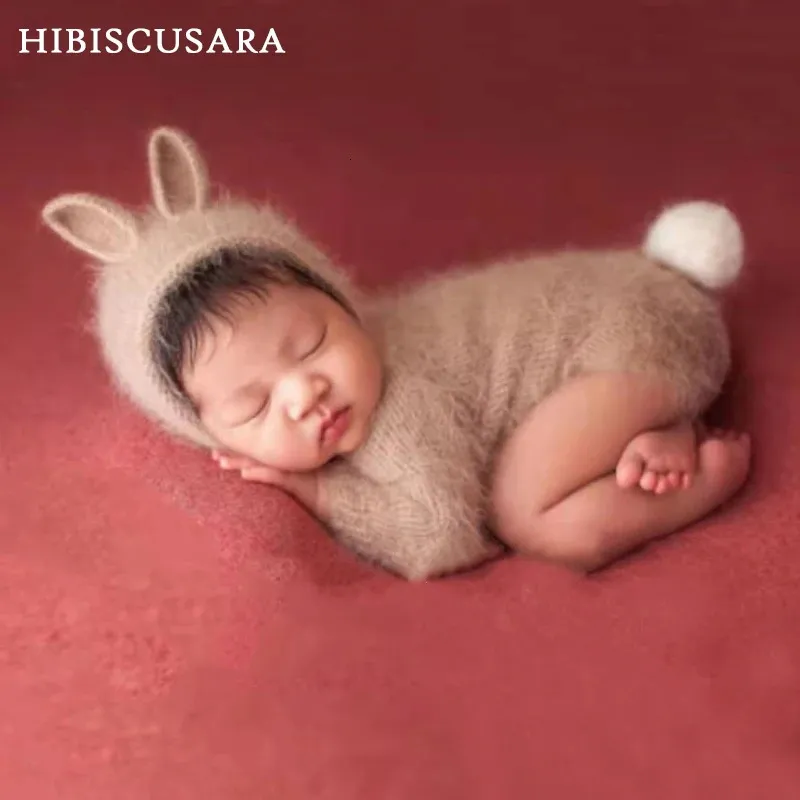 Czapki czapki wollen dzianinowe ubrania niemowląt rompers urocze króliczek urodzone po kostiumach kombinezon hat 2pcs Zestawy królika 231115