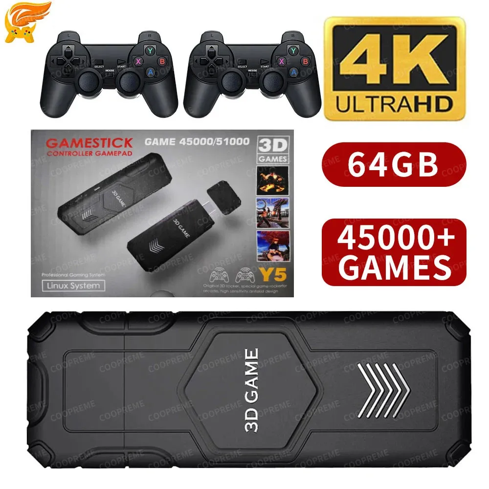 Przenośne gracze Game Coopreme Y5 Retro TV Stick 2 4G Kontroler bezprzewodowy 4K HD Obsługa konsoli wideo Multiplayer PS1 Family 231117