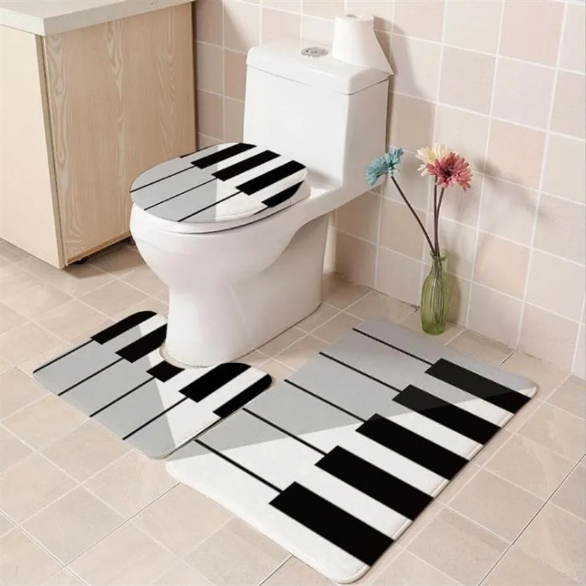 Set da bagno 3 pezzi semplice pianoforte stampato ancoraggio bagno flatoilet copertura tappetino piedistallo tappeto antiscivolo pavimento wc set da bagno208c