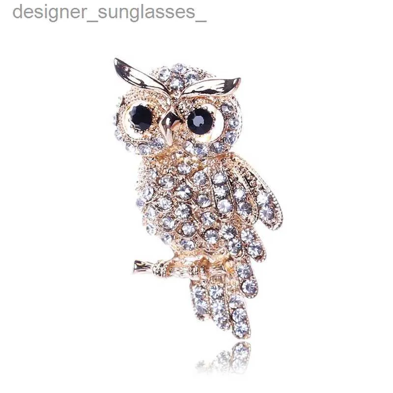 Pins Brooches Delicate Crystal Eyes Owl Brooches Korean Zinc Alloy Imitation Rhinestone Blue Brooch Badge Pin Women Gifts Accessories JewelryL231117