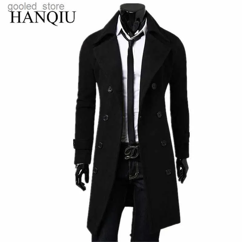 Trenchs pour hommes Mens Trench Coat 2023 Nouveau créateur de mode hommes Long manteau automne hiver double boutonnage coupe-vent mince Trench manteau hommes grande taille Q231118