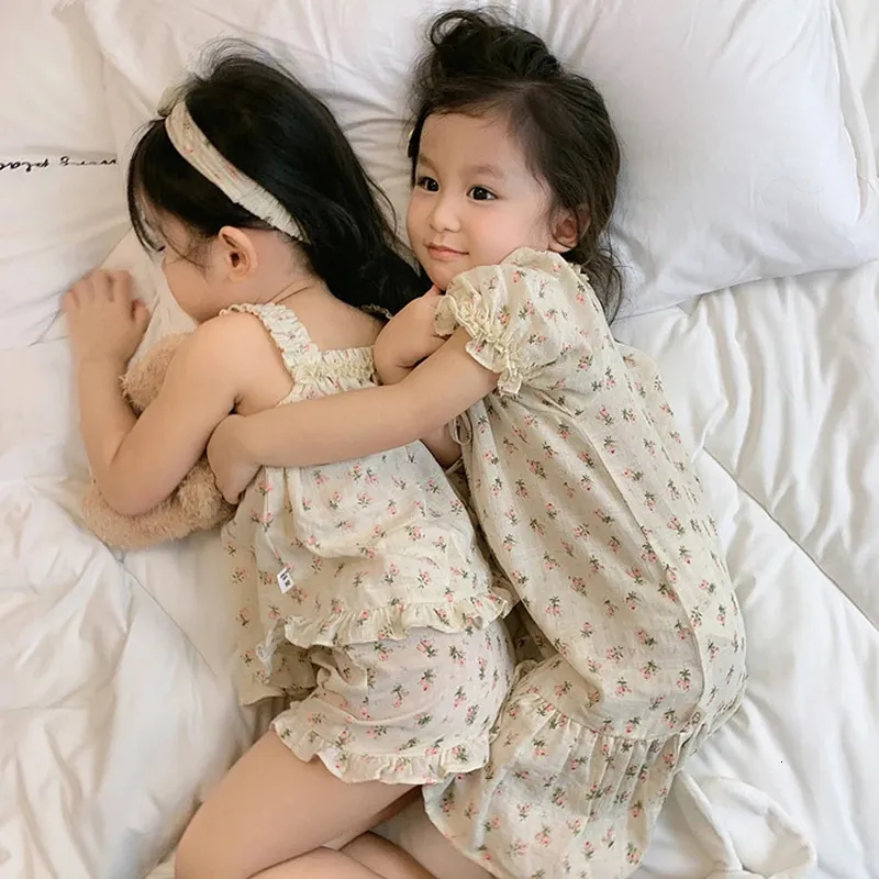 Pajamas 3 Design Kid Girls Flowers Pajama Sets.Vintage Toddler Floral Shorts Sleeve/Sleeveless Pyjamas Set Sleepwear.Children's Clothing 231117