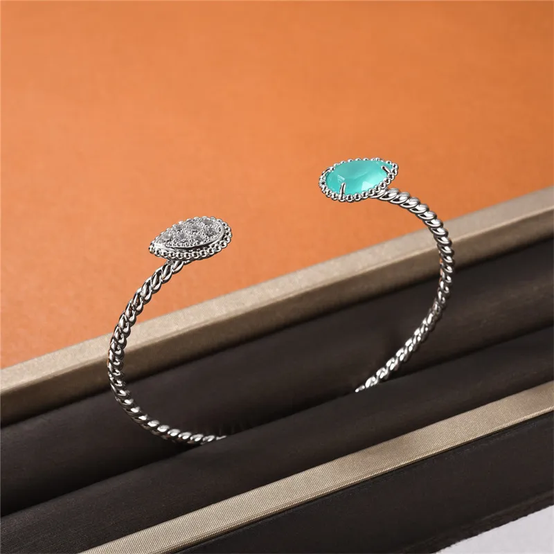 New Bohemian Chain Water Drop Zircon Blue Stone Open Bracelet Women's Fashion Commuter Jewelry Accessories