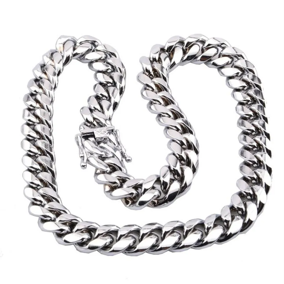 High Quality Miami Cuban Link Chain Necklace Men Hip Hop Gold Silver Necklaces Stainless Steel Jewelry3162