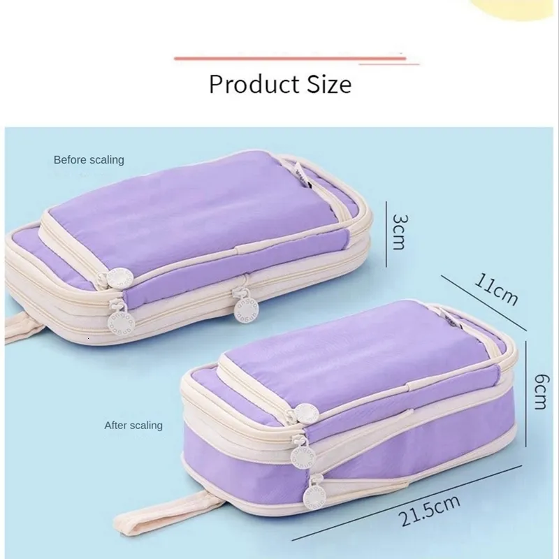 ANGOO Pencil Case 3 Compartment Pouch Pen Bag For School Teen Girl