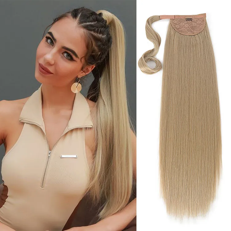 28 inch synthetische paardenstaart haarverlenging clip in nep haarstukje blonde wikkel rond varkensstaart lange gladde overhead paardenstaart