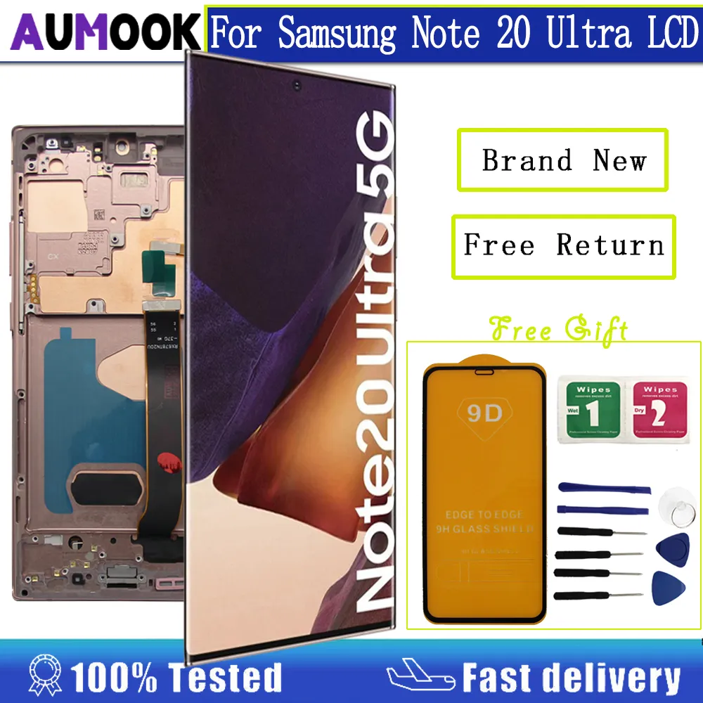 6.9 "Samsung Galaxy Note20 Ultra 5G LCD 디스플레이 터치 스크린 디지타이저를위한 새로운 OLED SMSUNG NOTE 20 ULTRA SM-N986B/DS 어셈블리 SM-N985F/DS LCD 교체 부품