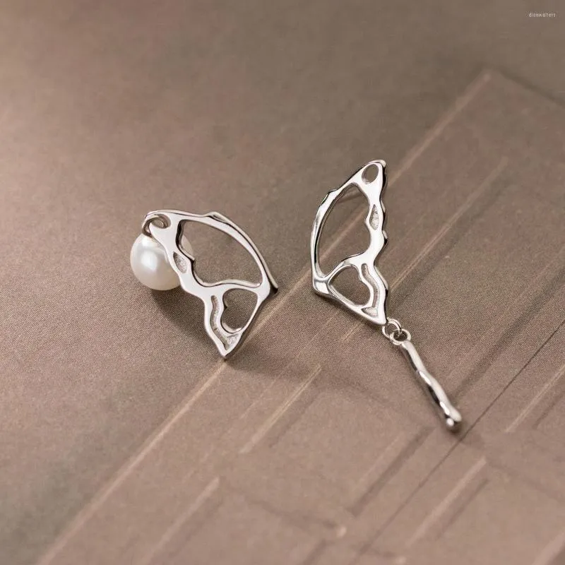 Ohrstecker aus echtem 925er Sterlingsilber, synthetische Perle, Schmetterling, niedlich, hohl, hypoallergen, Schmuck für Frauen