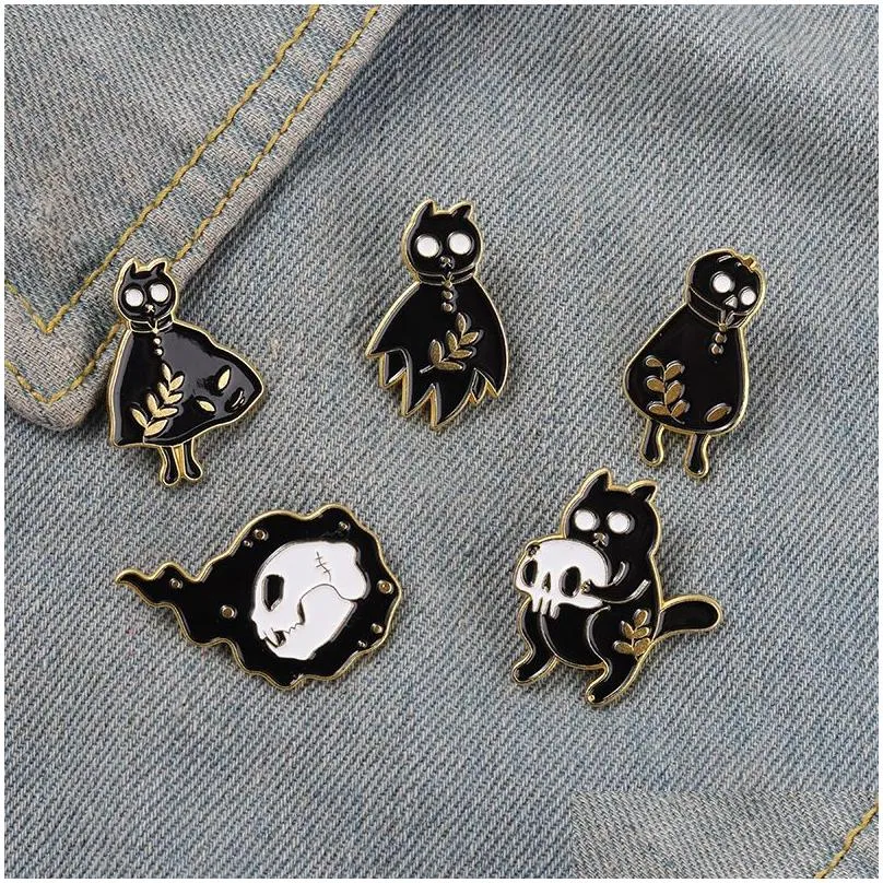 Accessoires de dessin animé Black Halloween Cat Émail Pin Dark Punk Broches Badges en métal pour sac à dos Chapeau Sacs Femmes Hommes Drop Livraison Bébé Dhb7I