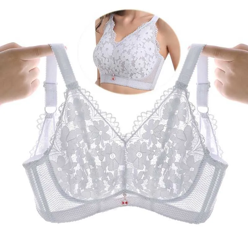 BRAS NO RIMS Sexiga underkläder Kvinnor BRAS Big Size Plus Size 120EF 52EF Breattable Crystal Cup Lace Women's Underwear P230417