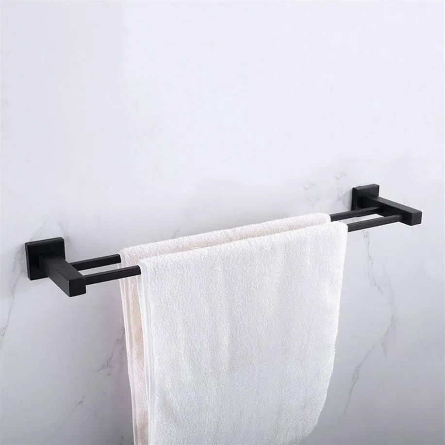 Accessoires de salle de bains, porte-serviettes carré noir mat en acier inoxydable, barre de porte-serviettes murale 1 barre 2 bar277u