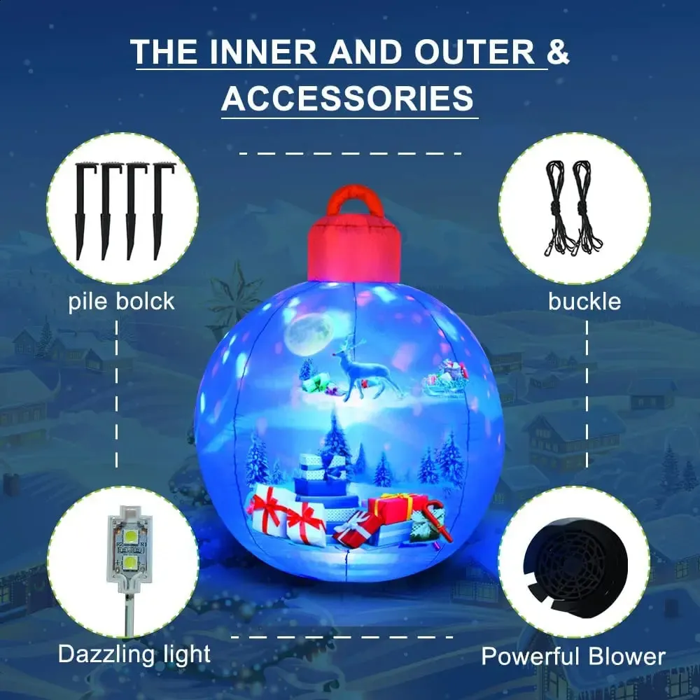 Weihnachtsdekoration, aufblasbare Bälle, aufblasbares Ornament, blauer Ball mit Weihnachtsmann-Geschenkmuster, Spielzeug für drinnen und draußen, 231116
