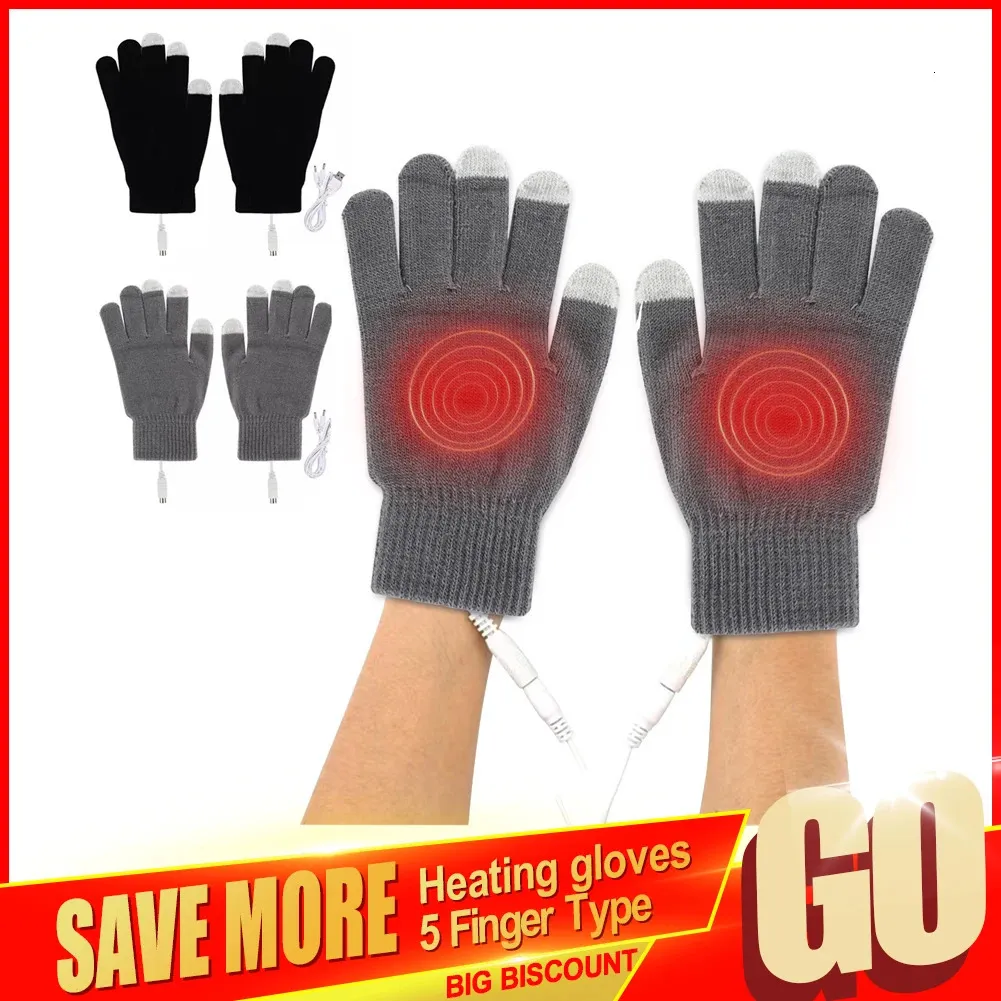 Guantes de cinco dedos Manoplas con pantalla táctil Guantes cálidos para computadora portátil Guantes calefactables con carga USB de invierno 5V Calentado USB Manoplas cálidas para computadora portátil de invierno Guante cálido 231117