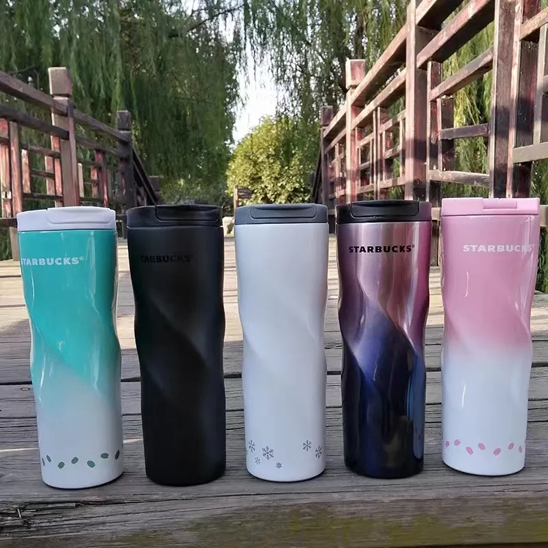 Starbucks Spiral Cup Gradient Color Water Cup Large Capacity Outdoor Portable Stainless Steel Insulation Cup Luxury Designer Car Cup401-500ml