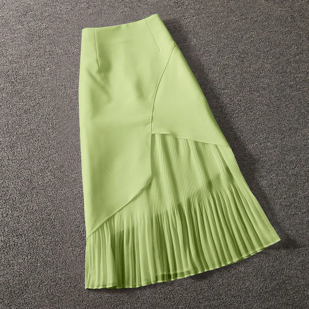 Mid length top pleated skirts green