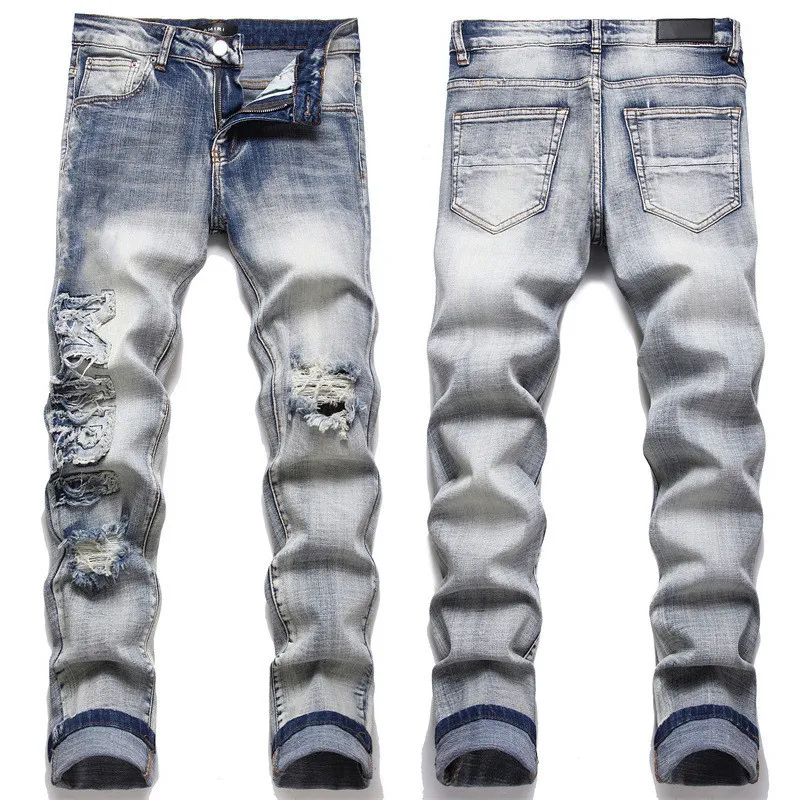 Jeans pantalons pour hommes denim 2023 Nouveaux vaqueros para mujer jeans desig gros hippop autocollant broderie droite streetwear coupe slim pantalon crayon mince