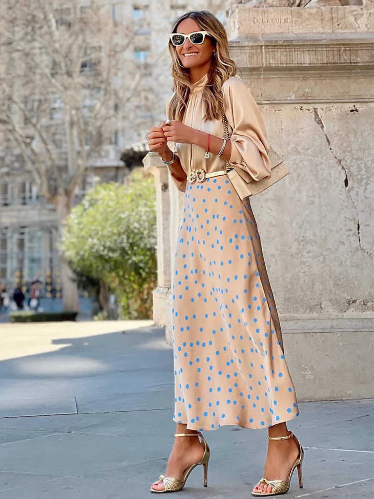 High waisted polka dot maxi cheap skirt