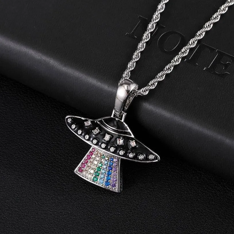 D&Z Micro Paved Colorful Cubic Zirconia Alien Pendant Necklace For Men's Hip Hop Iced Out Jewelry Bijoux240n