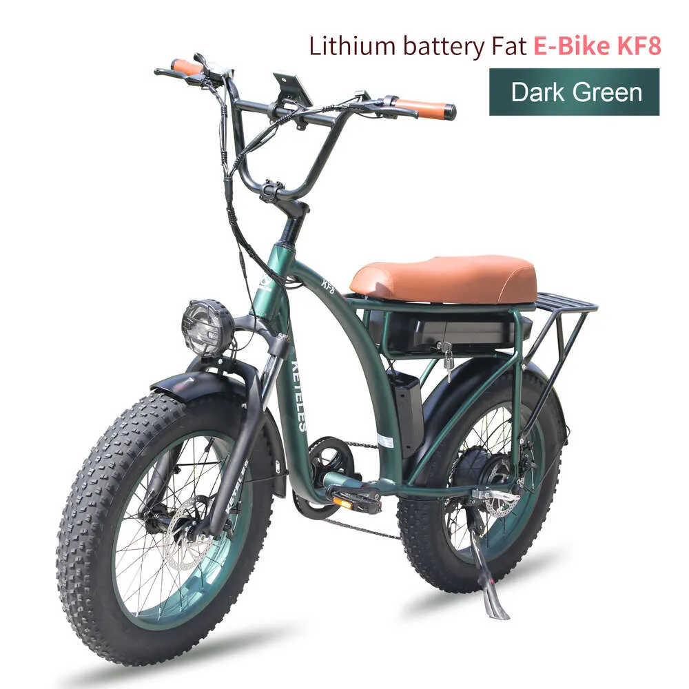 2000W Electric Bike Dual Motor Mountain Bike 48V 20 Inch Fat Elecleclecle Bycle Classical Dark Green 4.0 Fat Tire E Bike