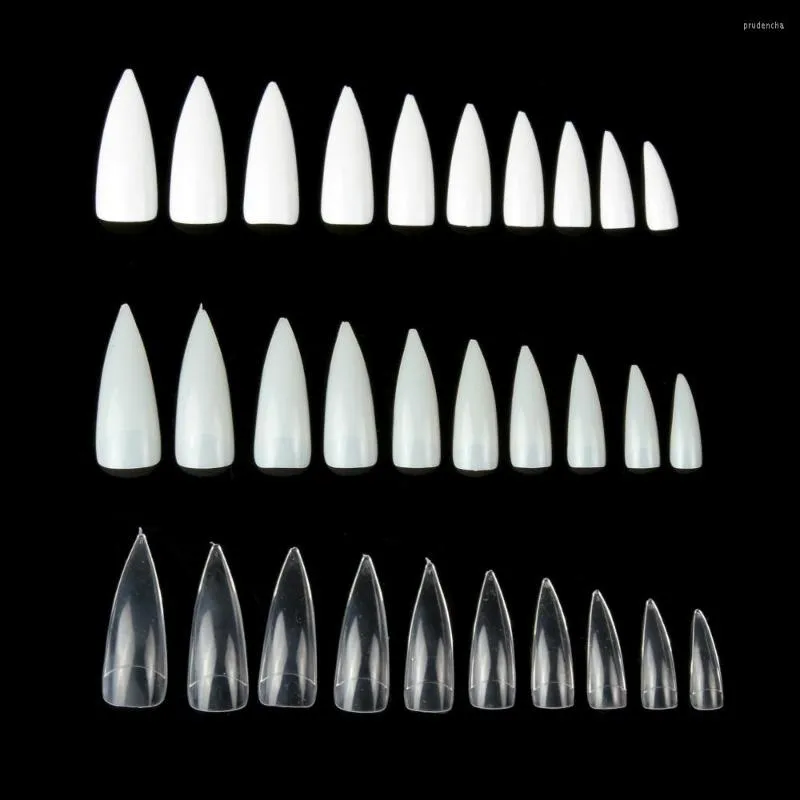 Fałszywe paznokcie 500pcs/Set White Clear Natural Stiletto Długie fałszywe wskazówki Manicure Sztuczny salon Pełna okładka