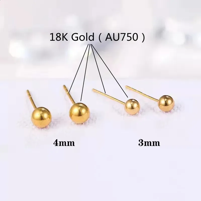 Stud réel 18K or bijoux perle boule goujons boucles d'oreilles pur AU750 boucle d'oreille bijoux fins pour les femmes charme cadeau de mariage 231116