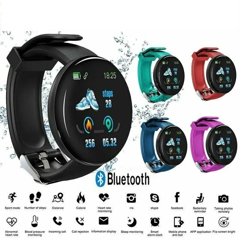 D18 Smart Watch Men Blood Pressure Waterproof Smartwatch Women Heart Rate Monitor Fitness Tracker Watch Sport för Android S8