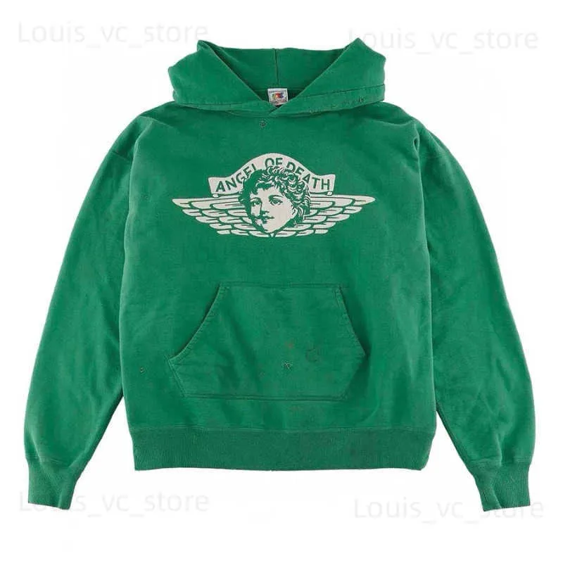 DHgate.com:Washed Green Saint Michael Angel Hoodie for Men