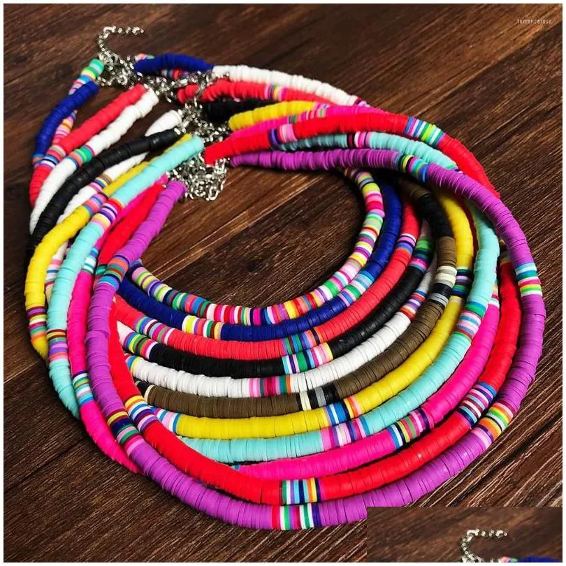 Colliers Collier Bohemian Argile Collier Heishi Perle Surfer Beach pour femmes Polymère Bijoux d'été Disc Cou Accessoires Drop Livraison DH Dhwjs