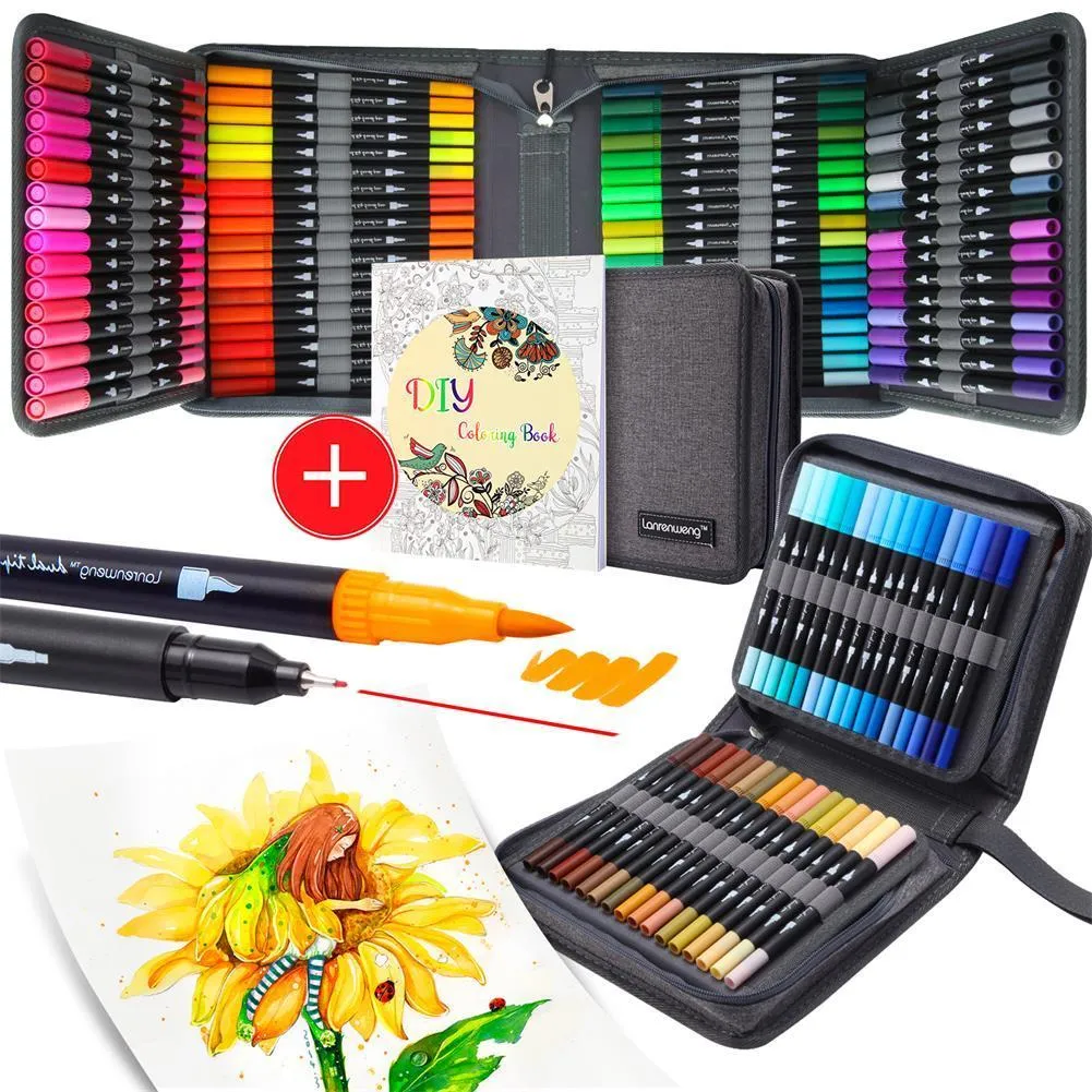 Markers for Adult Coloring Books: 160 Colors Coloring Markers Dual Tips  Fine & Brush Pens Water-Based Art Markers for Kids Adults Drawing Sketching