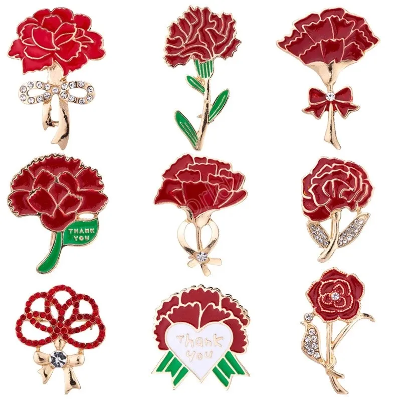 Carnation Flower Brooches For Women Suit Collar Lapel Pins Mother's Day Gift Wedding Party Jewelry Dress Coat Accessories