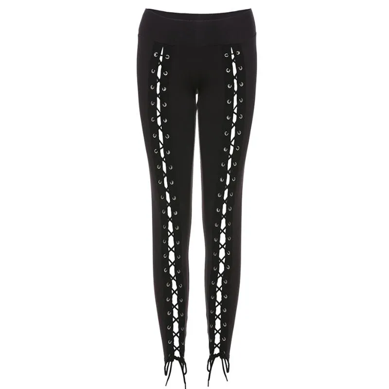 Kobiety legginsy goth bandage spodnie kobiety capris joggers skóra punkowa ołówek 90s czarne szczupłe spodnie w spodniach seksowne harajuku gotyckie