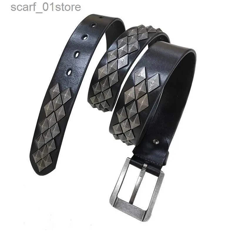 Riemen 3.8 CM Zware Metalen Klinknagel Echt Lederen Riem Mannen Metal Stud Punk Mannelijke Jeans Riemen Str Cinturon Hombre Ceinture BlackL231117