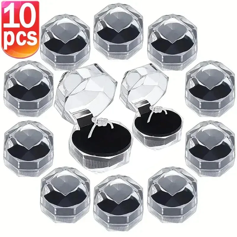 Smyckelådor 1 10st Clear Acrylic Crystal Ring Storage Display Box Organizer Fallpaket för förpackning 231117