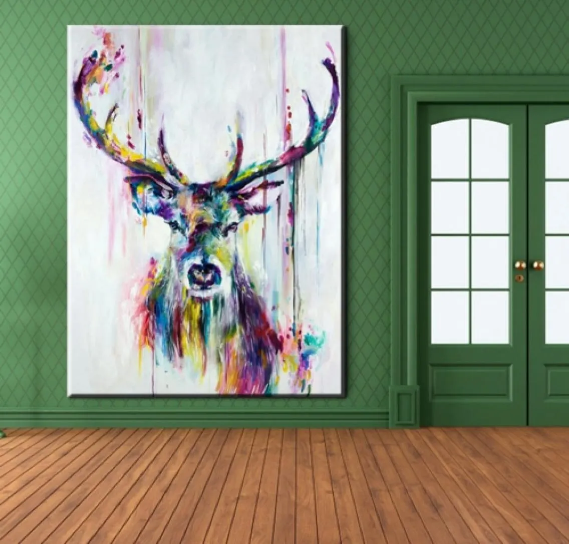Dipinto a mano moderno astratto animale pittura a olio di arte testa di cervo su tela di alta qualità per la decorazione di arte della parete dimensioni multiple6741542